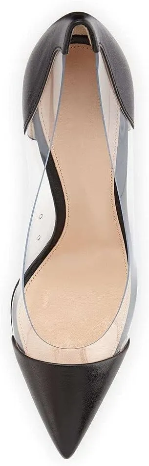 Eldof Womens High Heel Clear Pumps | 10cm Pointed Cap Toe Transparent PVC Stilettos | Wedding Dress Event Pumps Shoes