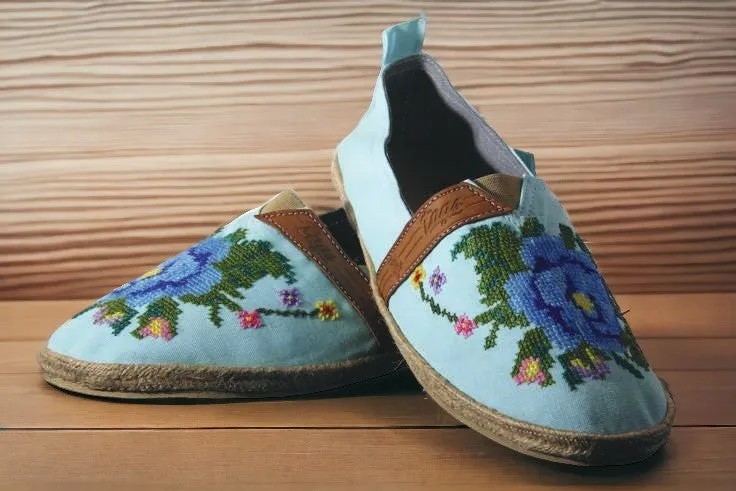 Espadrilles, bestickt PUNTO DE CRUZ - AZUL