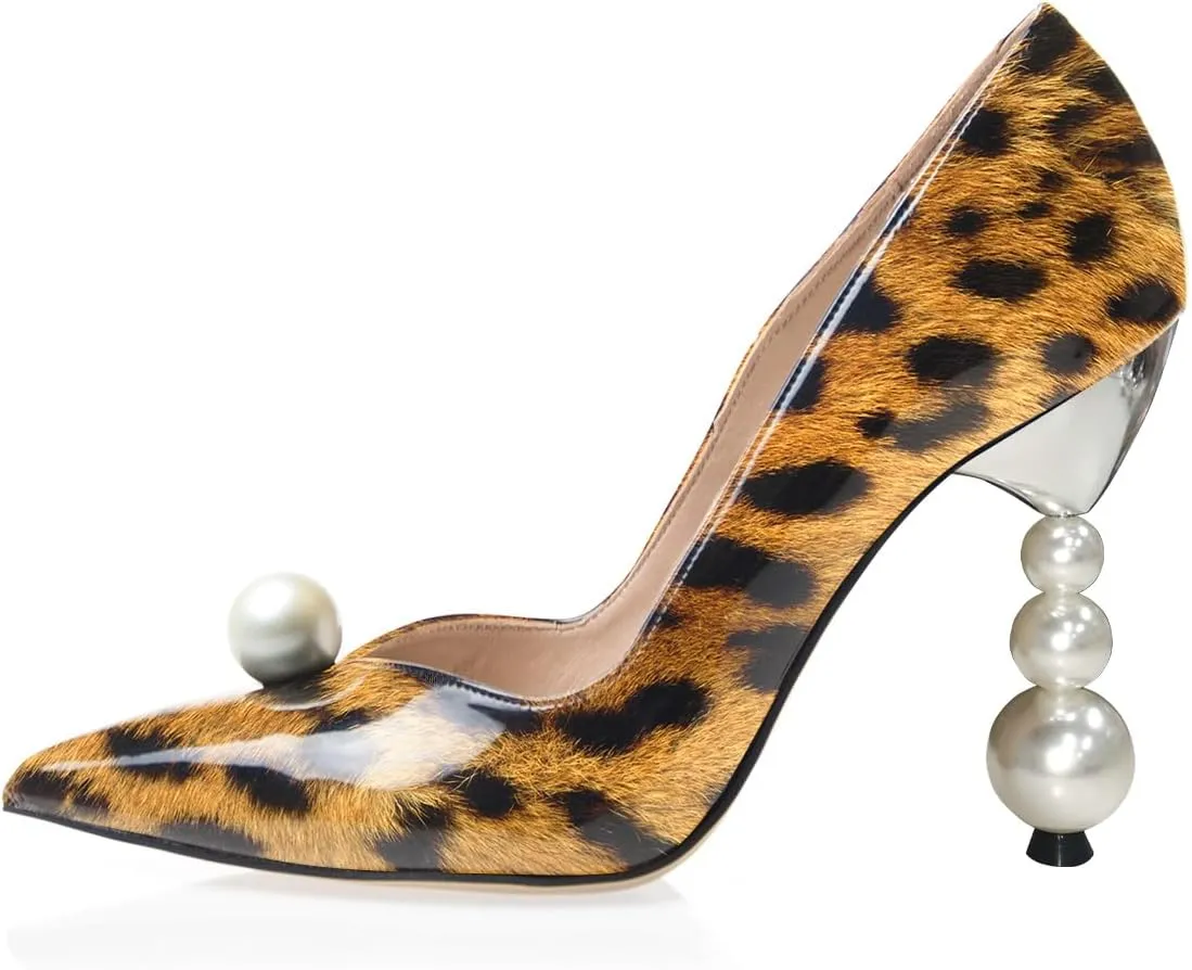 FSJ Women High Heel Pearls Studded Pumps Pointed Toe Slip On Beaded Sexy 4.2 inch Wedding Prom Party Club Dress Shoes Size 4-16 US