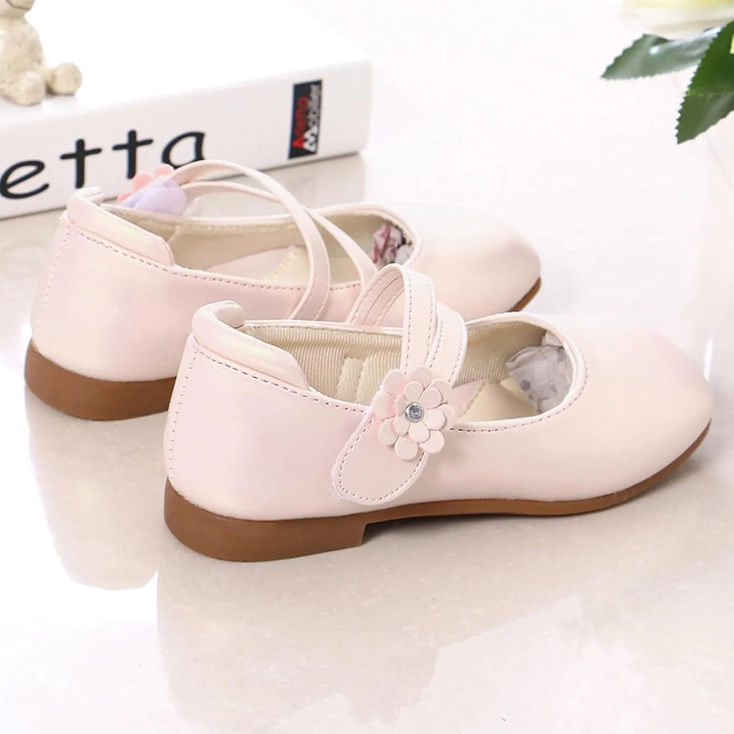 Girls Dress Shoes Kids Toddler Flower Girl Low Heels Mary Jane Flat School Uniform Wedding Party Floral Strap Flats