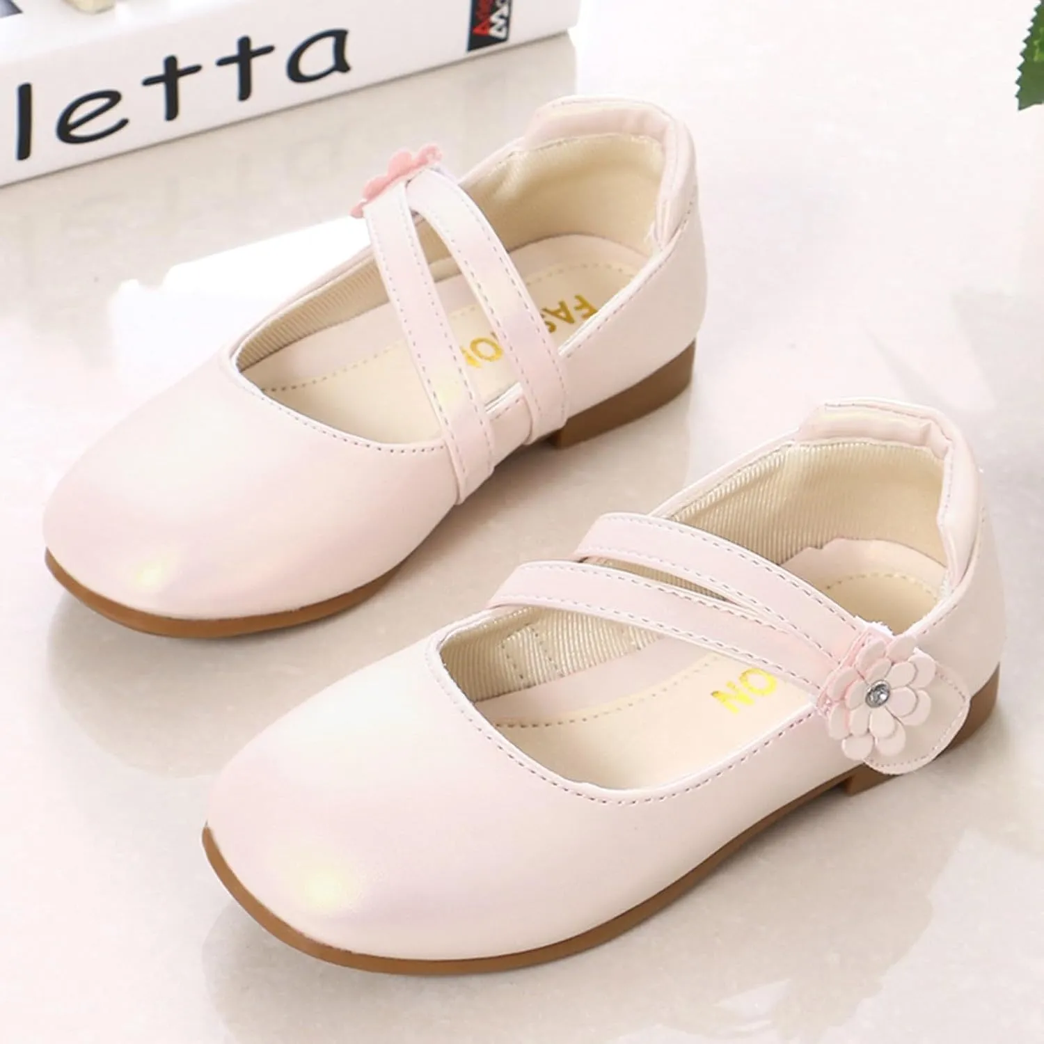 Girls Dress Shoes Kids Toddler Flower Girl Low Heels Mary Jane Flat School Uniform Wedding Party Floral Strap Flats