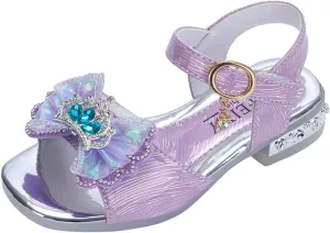 Girls Kids Bow Pearl Sequins Sandals Open Toe ow Heels Princess Dress Shoes With Strap Summer Outdoor Trendy Loafers