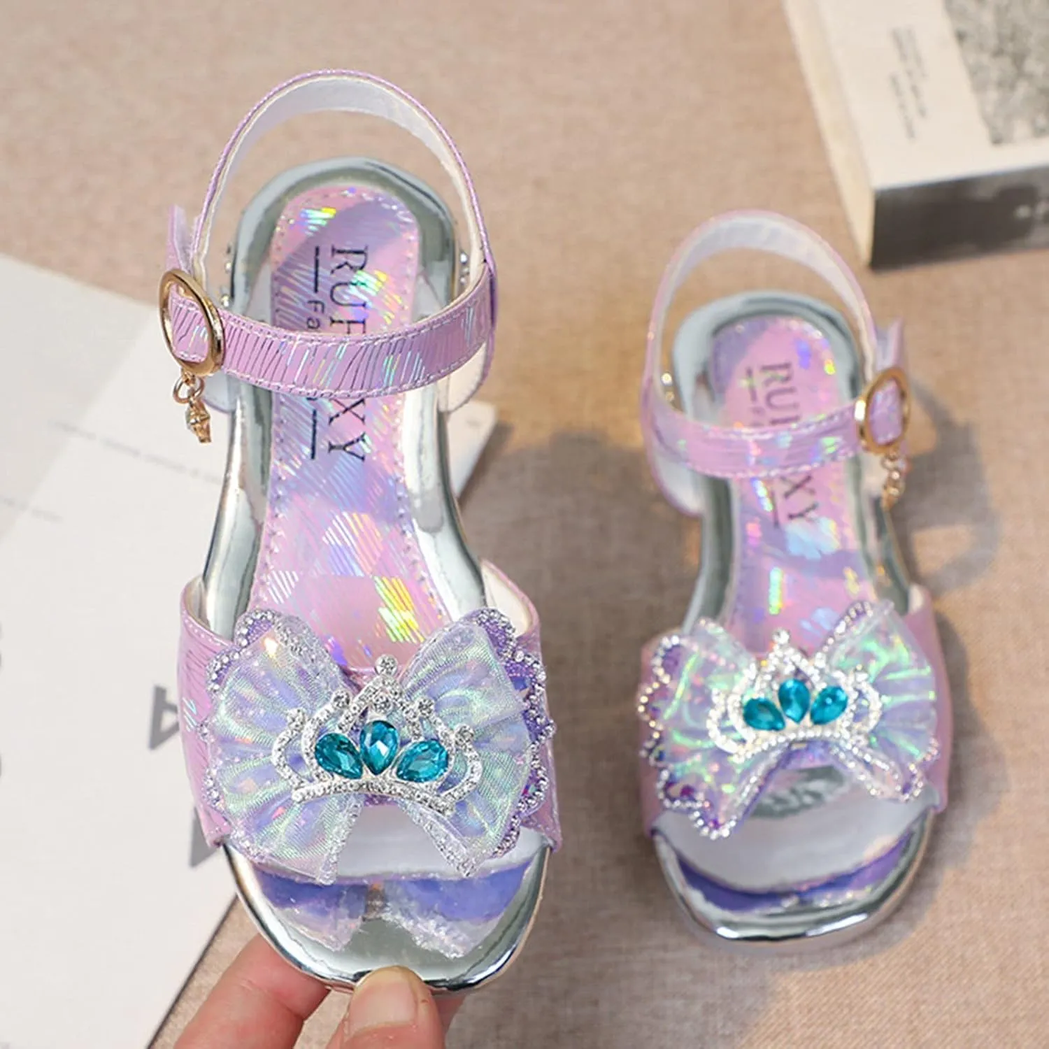 Girls Kids Bow Pearl Sequins Sandals Open Toe ow Heels Princess Dress Shoes With Strap Summer Outdoor Trendy Loafers