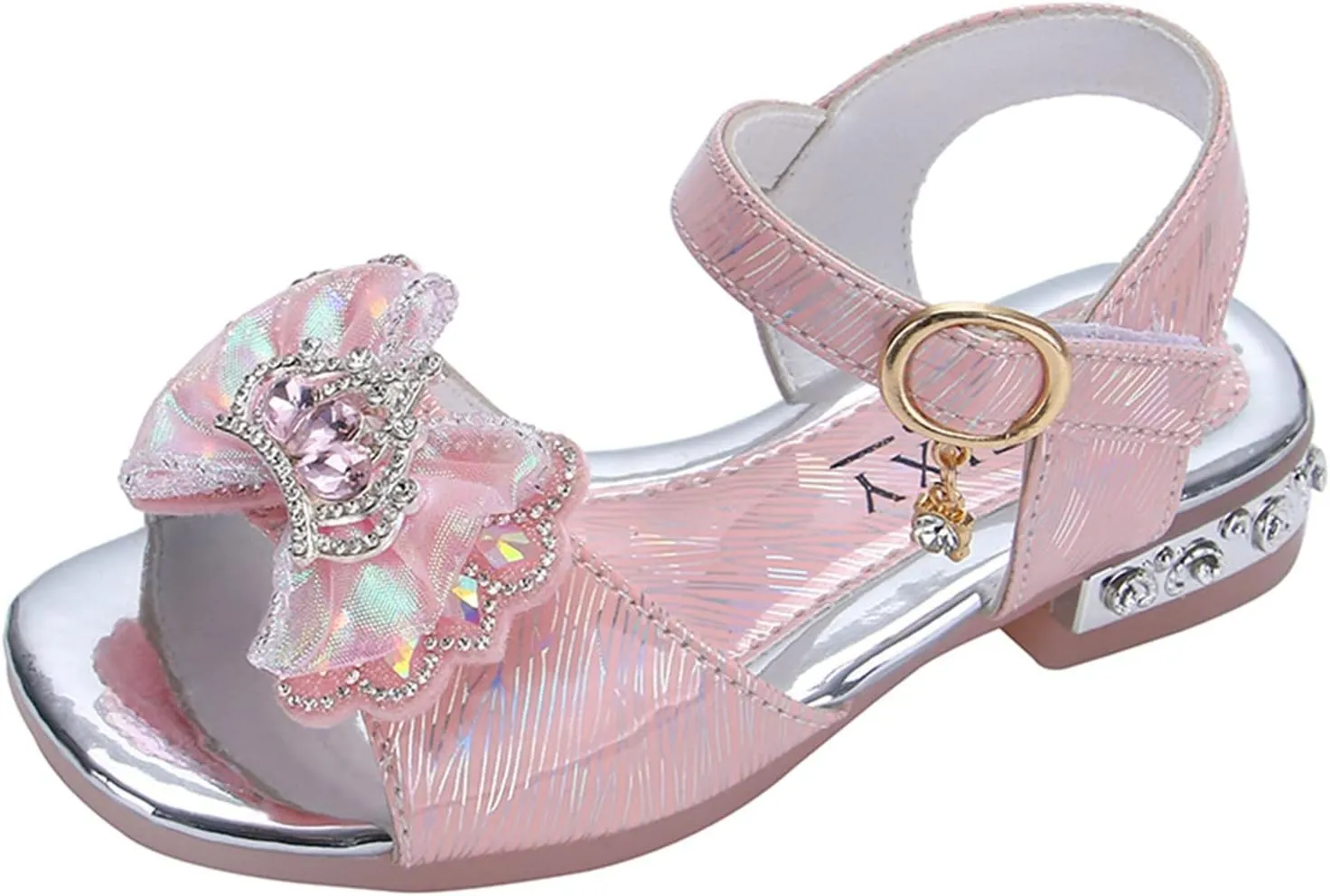 Girls Kids Bow Pearl Sequins Sandals Open Toe ow Heels Princess Dress Shoes With Strap Summer Outdoor Trendy Loafers