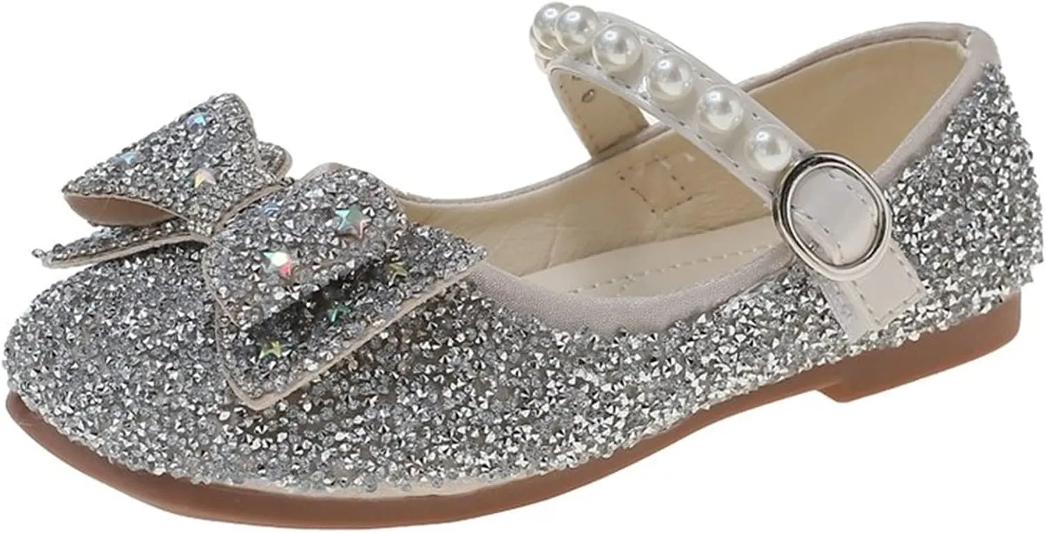 Girls Kids Dress Sandals Sequins Pearl Bow Closed Toe Princess Shoes Summer ow Heels Casual Strap Slipper Fashion Comfy