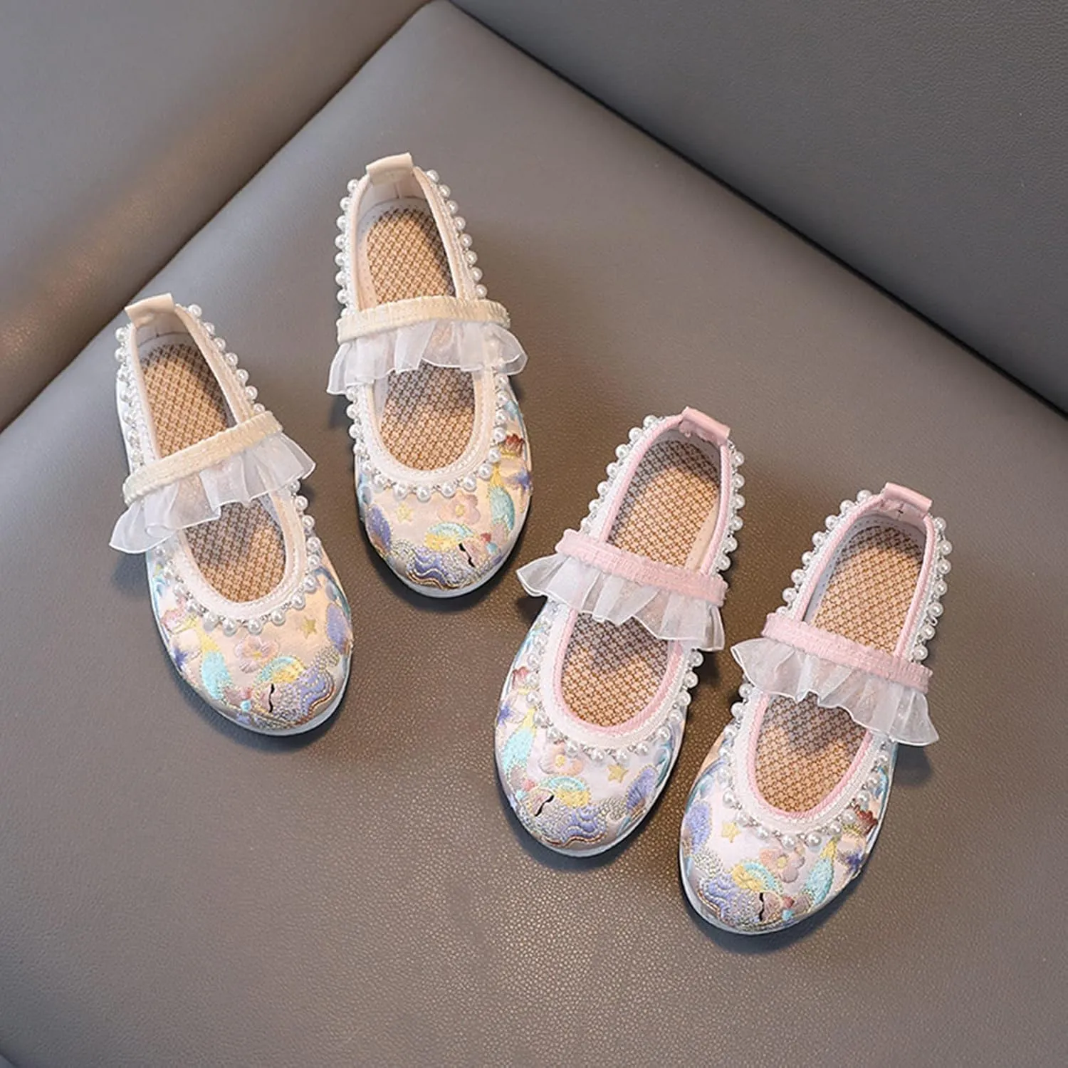 Girls Kids Pearl Princess Shoes Toddler Flat Wide Crb Sandals Summer Outdoor Dress Loafers Cute Ankle Trendy Shoes