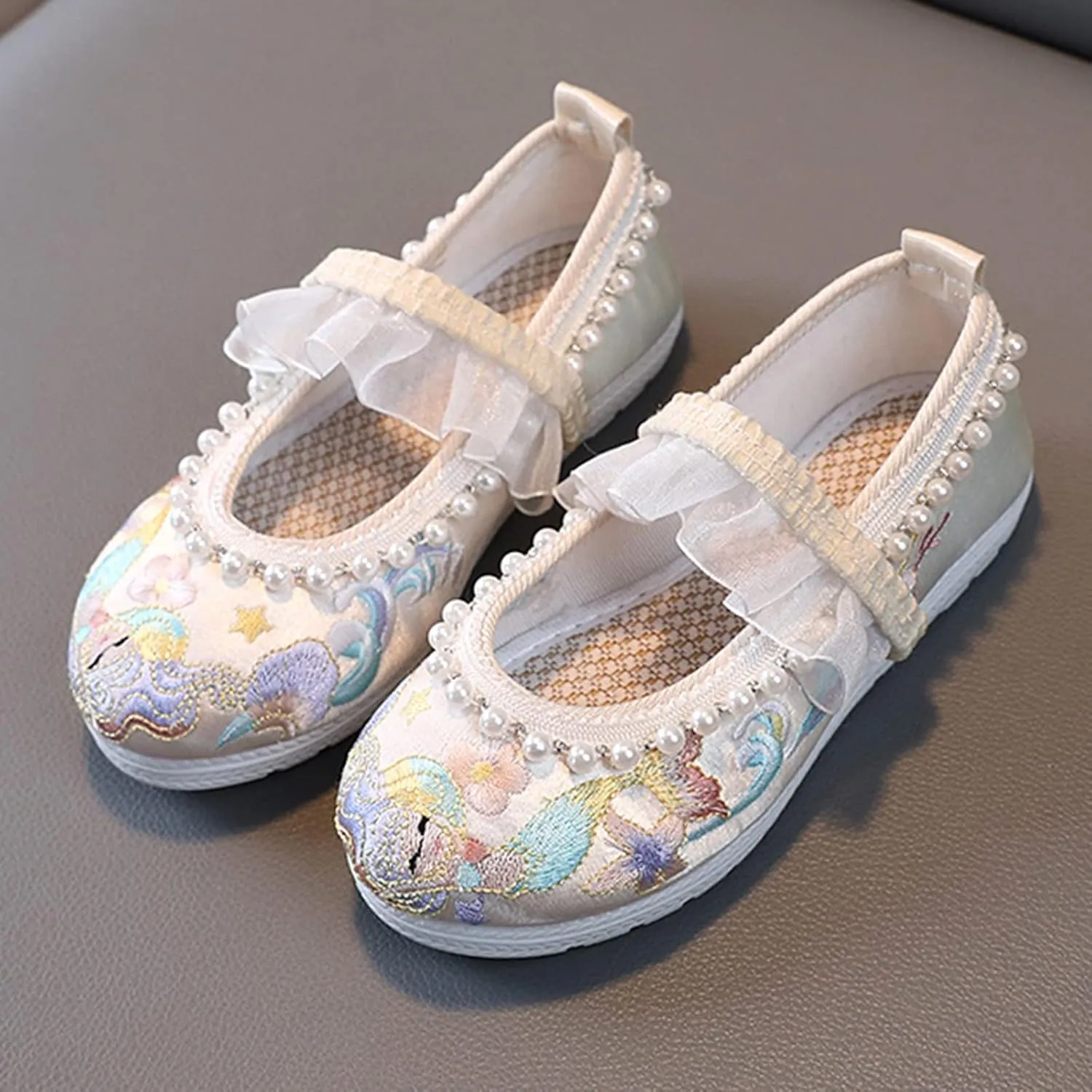 Girls Kids Pearl Princess Shoes Toddler Flat Wide Crb Sandals Summer Outdoor Dress Loafers Cute Ankle Trendy Shoes