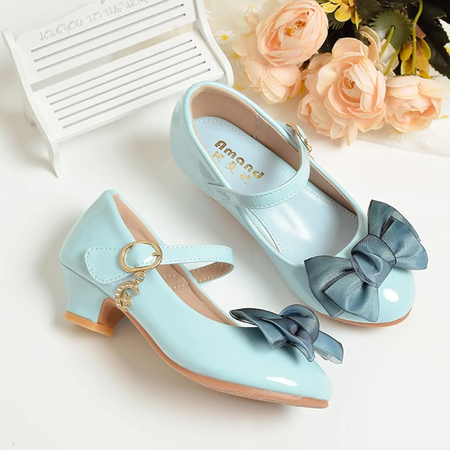 Girls Mary Jane Dress Shoes Pumps Low Heels Flower Party Wedding Shoes School Girl Shoes Kids