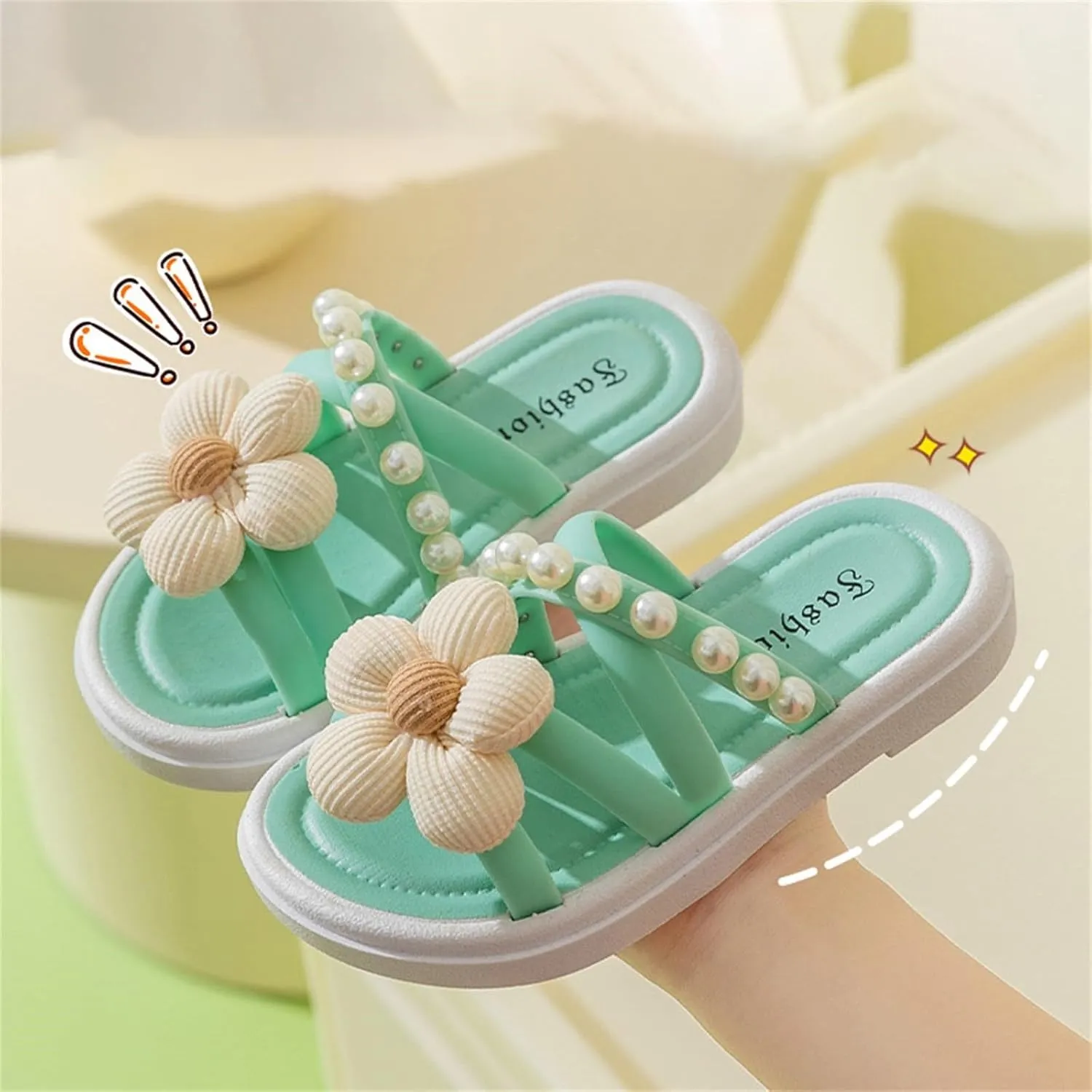 Girls Soft House Slippers Open Toe Breathable Comfy Cozy Home Shower Shoes 3D Flowers Sweet Holidays Beach Slipper