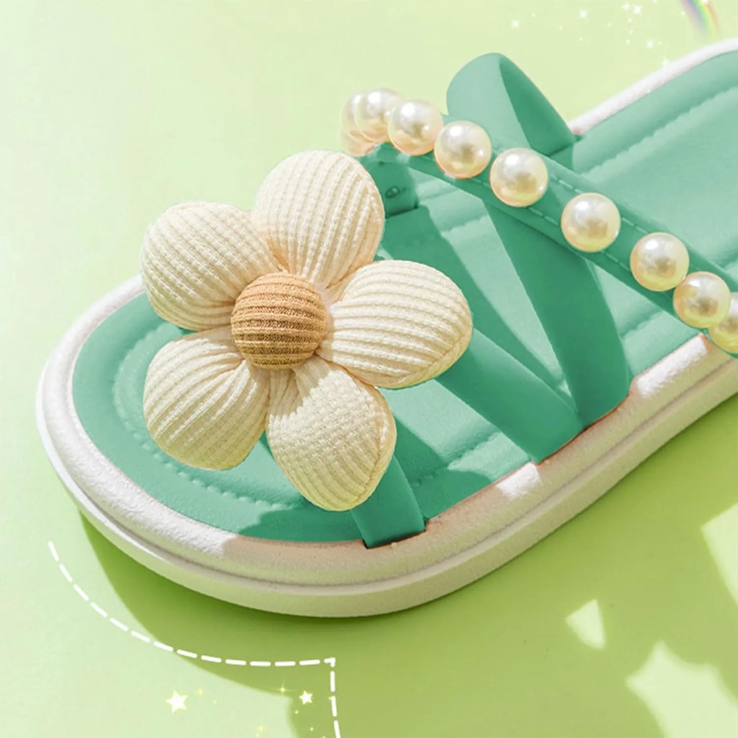 Girls Soft House Slippers Open Toe Breathable Comfy Cozy Home Shower Shoes 3D Flowers Sweet Holidays Beach Slipper