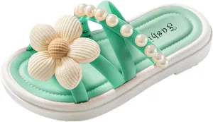 Girls Soft House Slippers Open Toe Breathable Comfy Cozy Home Shower Shoes 3D Flowers Sweet Holidays Beach Slipper