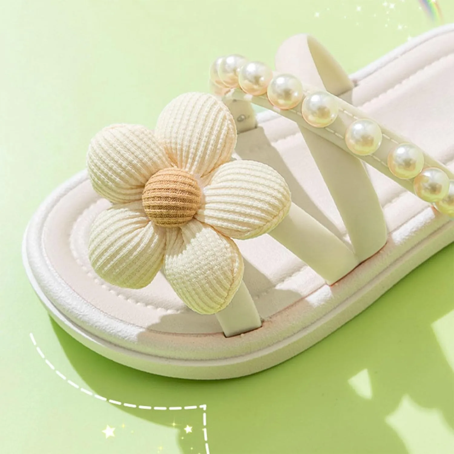 Girls Soft House Slippers Open Toe Breathable Cozy Comfy Home Shower Shoes 3D Flowers Sweet Holidays Beach Shoes