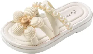 Girls Soft House Slippers Open Toe Breathable Cozy Comfy Home Shower Shoes 3D Flowers Sweet Holidays Beach Shoes