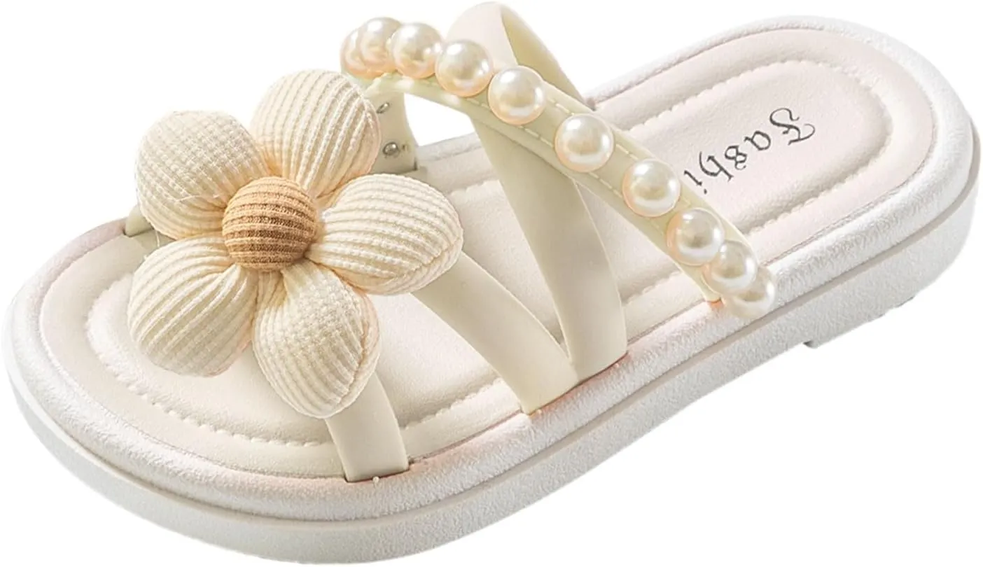 Girls Soft House Slippers Open Toe Breathable Cozy Comfy Home Shower Shoes 3D Flowers Sweet Holidays Beach Shoes