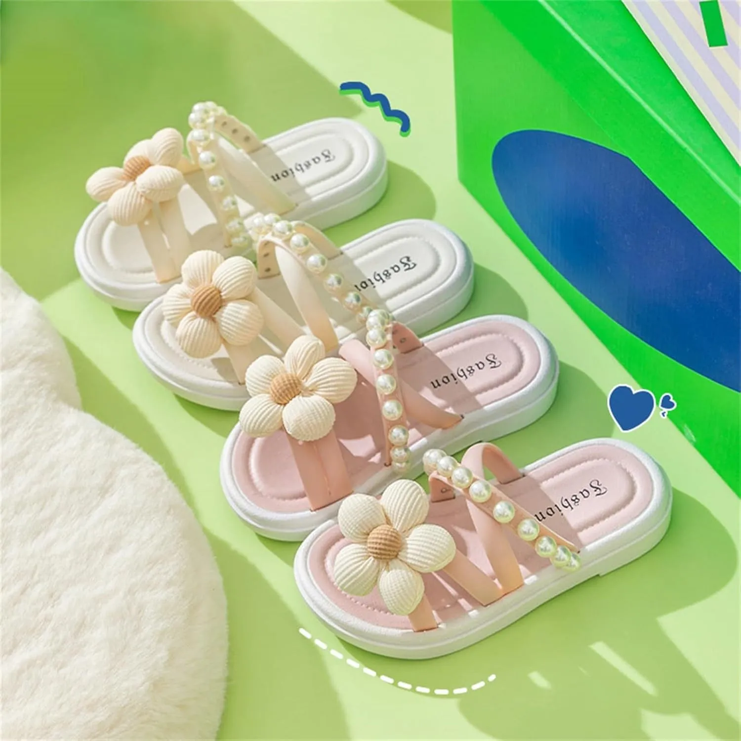 Girls Soft House Slippers Open Toe Breathable Cozy Comfy Home Shower Shoes 3D Flowers Sweet Holidays Beach Shoes