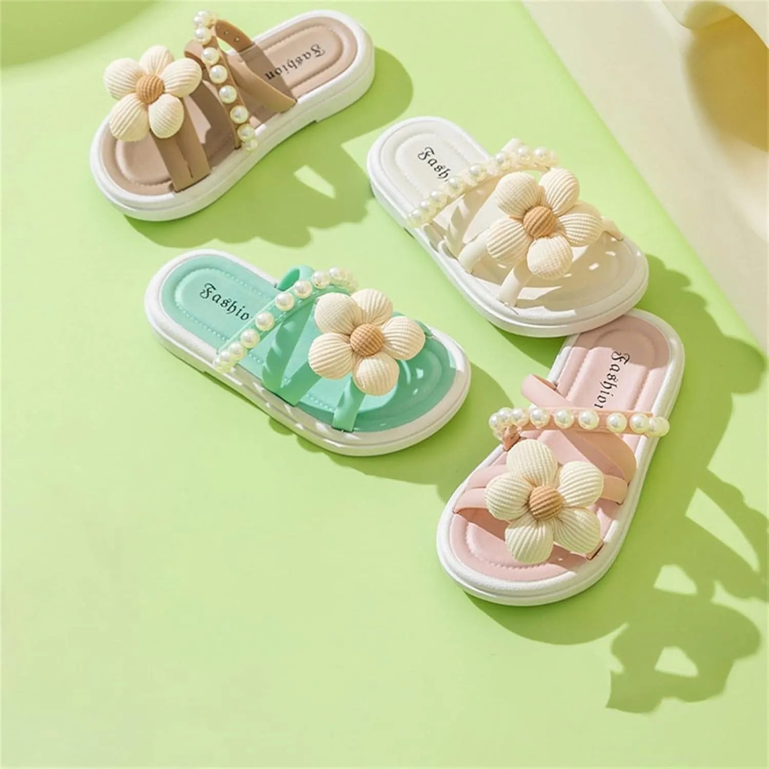 Girls Soft House Slippers Open Toe Breathable Cozy Comfy Home Shower Shoes 3D Flowers Sweet Holidays Beach Shoes