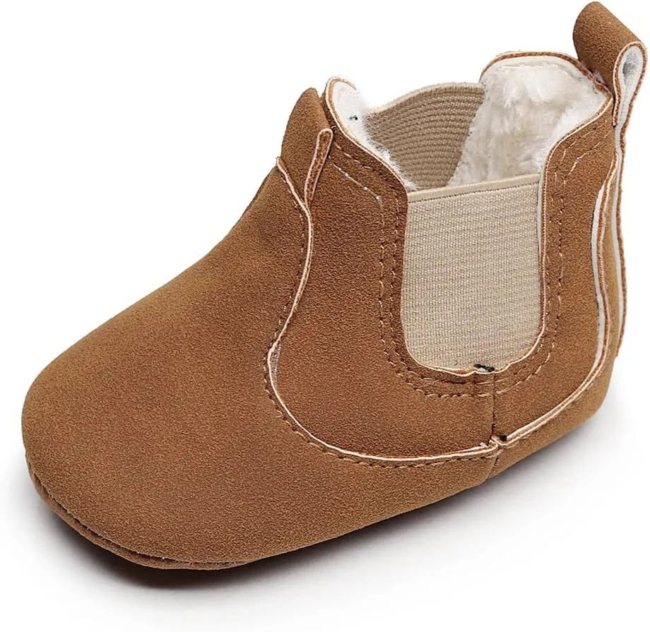 HONGTEYA Baby Booties Toddler Moccasin Warm Winter Shoes Infant Newborn Boys Girls Boots Soft Soled Anti-Slip Baby Shoes Fleece Cozy Crib Shoes First Walker Shoes