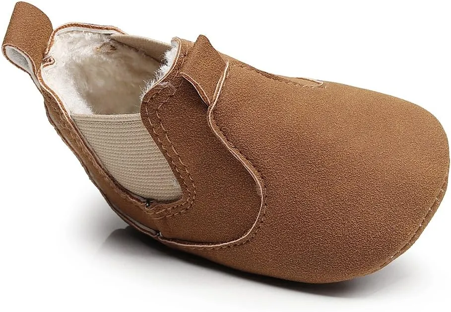 HONGTEYA Baby Booties Toddler Moccasin Warm Winter Shoes Infant Newborn Boys Girls Boots Soft Soled Anti-Slip Baby Shoes Fleece Cozy Crib Shoes First Walker Shoes