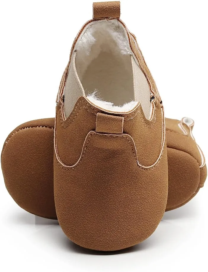 HONGTEYA Baby Booties Toddler Moccasin Warm Winter Shoes Infant Newborn Boys Girls Boots Soft Soled Anti-Slip Baby Shoes Fleece Cozy Crib Shoes First Walker Shoes