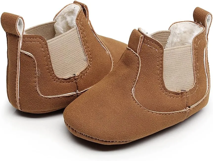 HONGTEYA Baby Booties Toddler Moccasin Warm Winter Shoes Infant Newborn Boys Girls Boots Soft Soled Anti-Slip Baby Shoes Fleece Cozy Crib Shoes First Walker Shoes