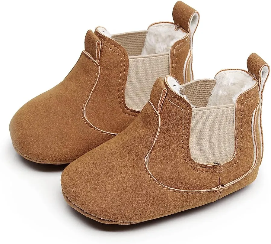 HONGTEYA Baby Booties Toddler Moccasin Warm Winter Shoes Infant Newborn Boys Girls Boots Soft Soled Anti-Slip Baby Shoes Fleece Cozy Crib Shoes First Walker Shoes