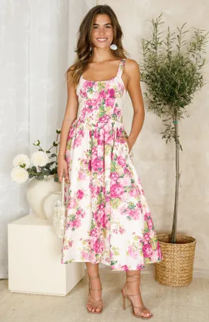 Hope & Ivy Floral Square Neck Sleeveless Corset Midi Dress - Alina