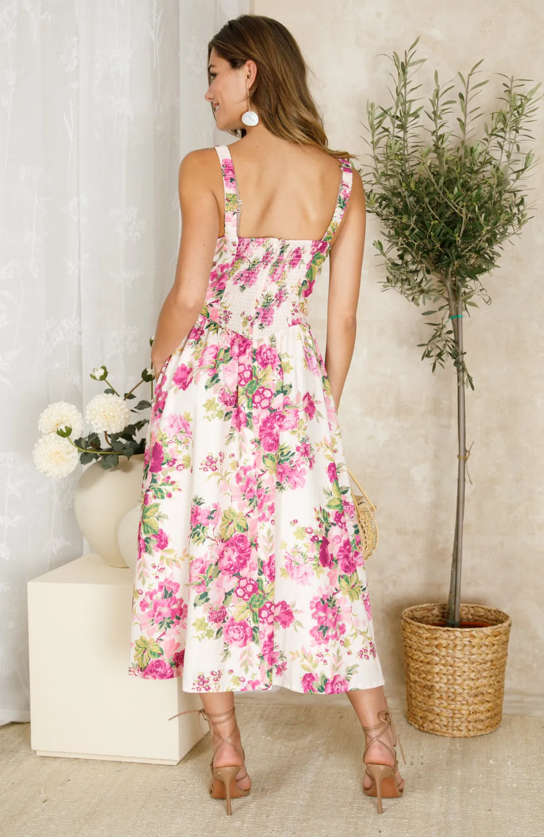 Hope & Ivy Floral Square Neck Sleeveless Corset Midi Dress - Alina