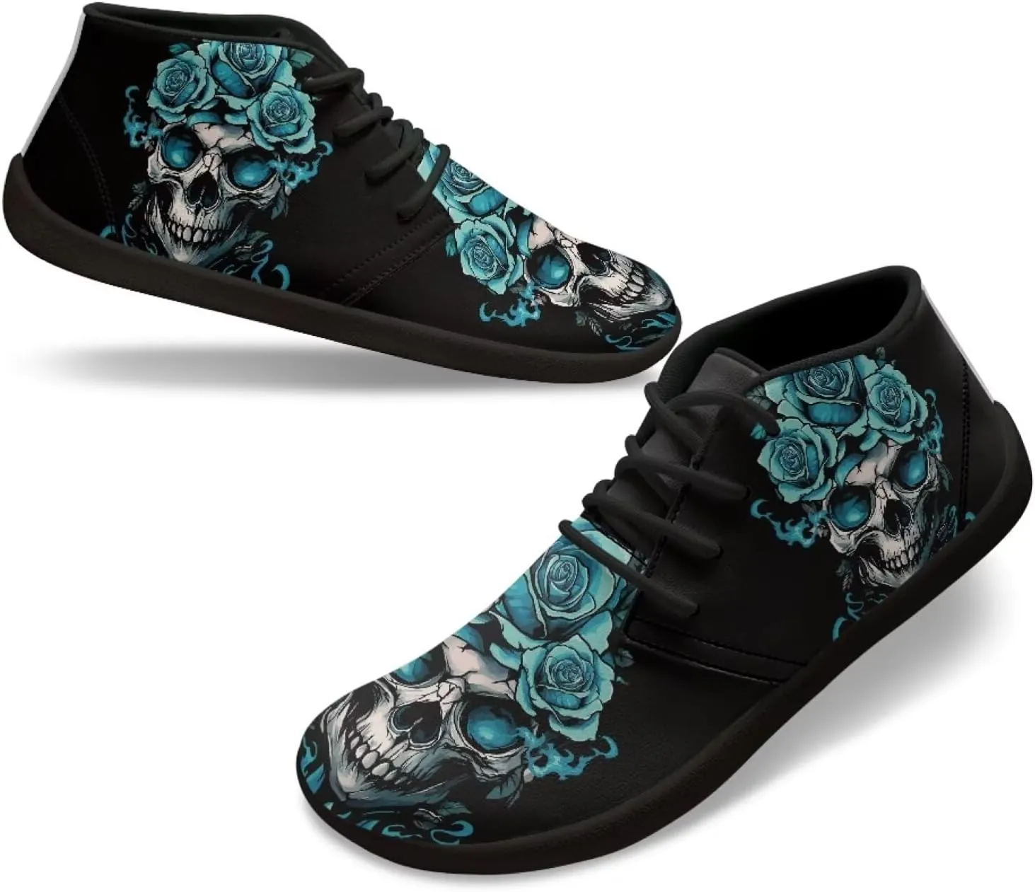 Jeiento Men's Gothic Skull Walking Shoes Wide Toe Barefoot Shoes Zero Drop Casual Sneakers