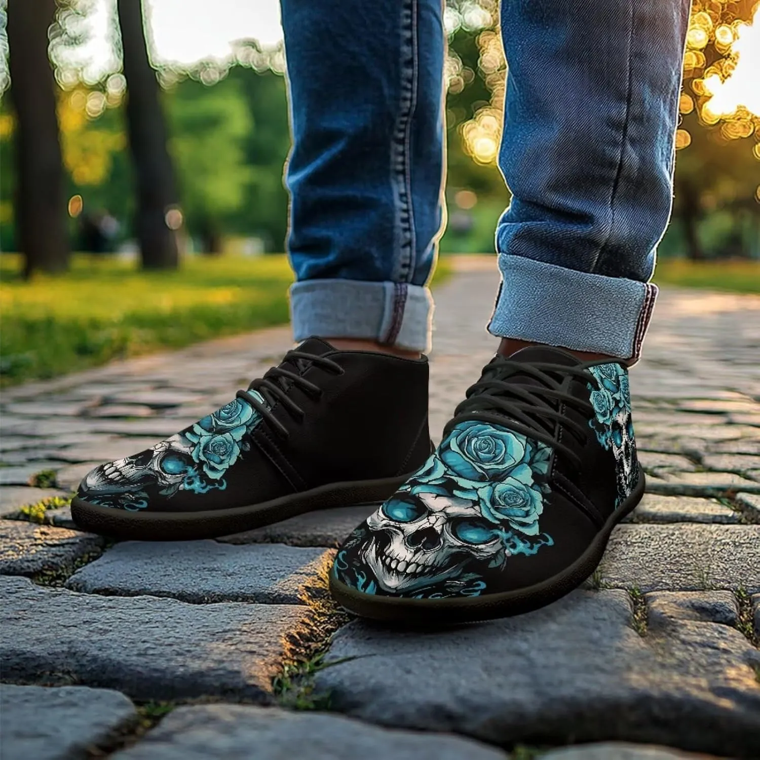 Jeiento Men's Gothic Skull Walking Shoes Wide Toe Barefoot Shoes Zero Drop Casual Sneakers