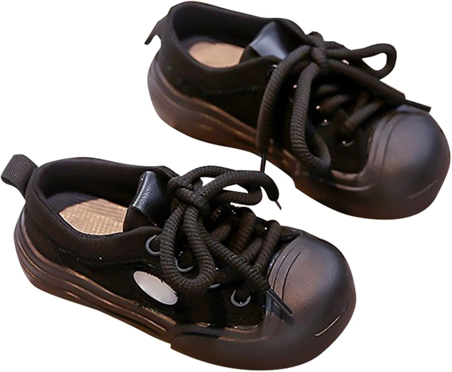 Kids Boys Girls Wide Toe Sports Shoes Solid Color Flat Bottom Low Top Lace-up Casual Outdoor Walking Sneakers 3y