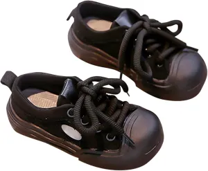 Kids Boys Girls Wide Toe Sports Shoes Solid Color Flat Bottom Low Top Lace-up Casual Outdoor Walking Sneakers 3y