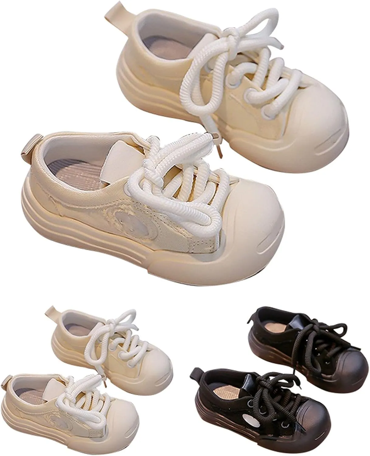 Kids Boys Girls Wide Toe Sports Shoes Solid Color Flat Bottom Low Top Lace-up Casual Outdoor Walking Sneakers 3y