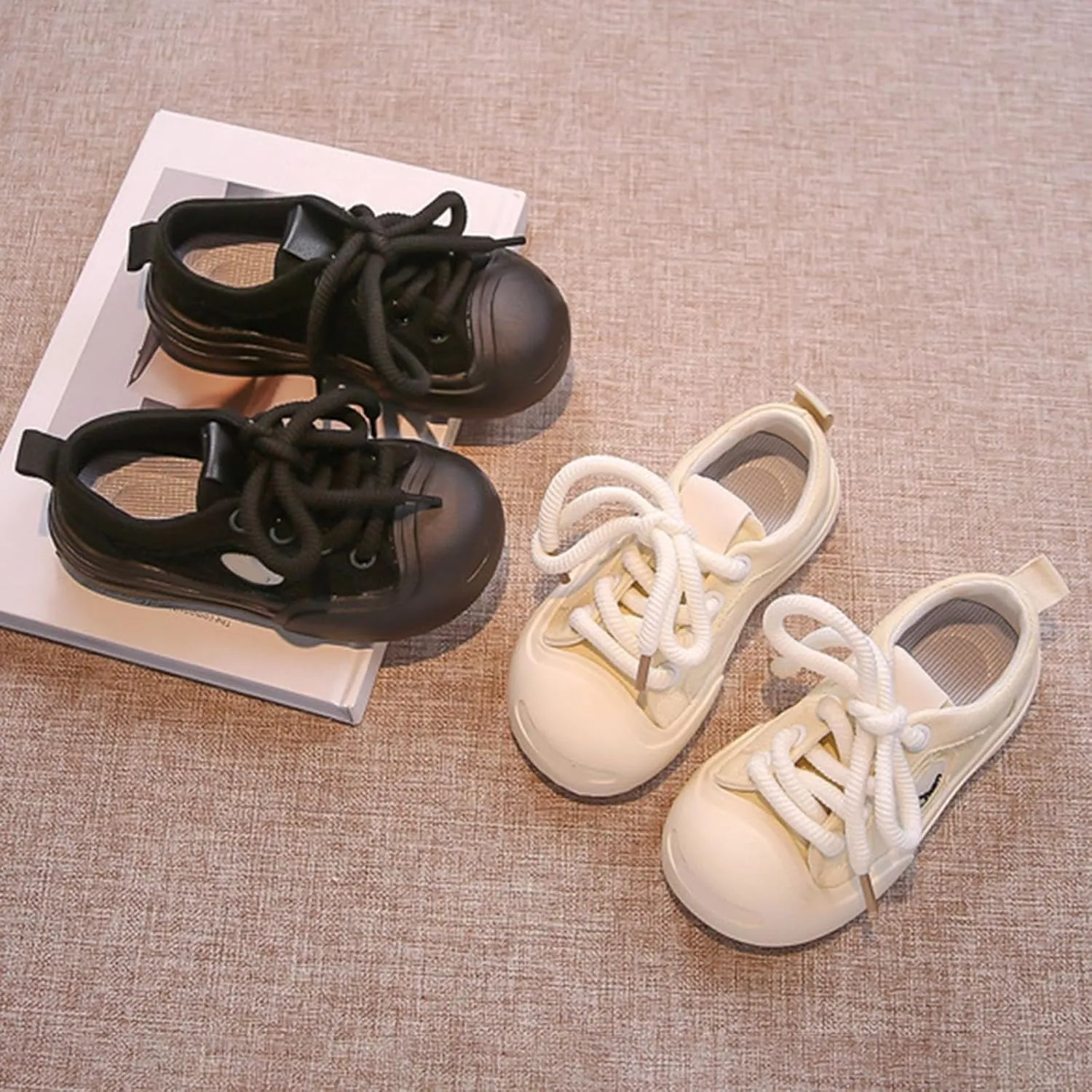 Kids Boys Girls Wide Toe Sports Shoes Solid Color Flat Bottom Low Top Lace-up Casual Outdoor Walking Sneakers 3y