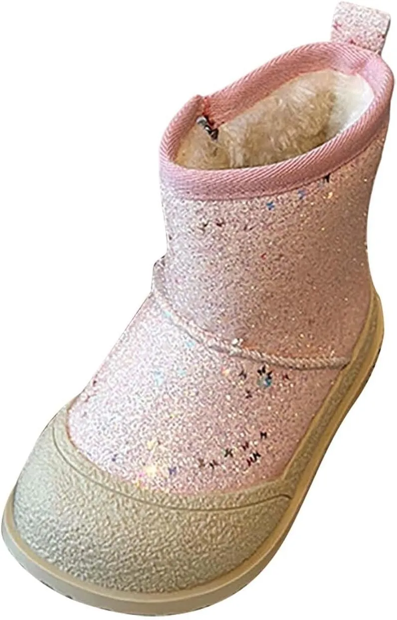 Kids Girls Glitter Snow Boots Winter Warm Fleece Plush Sequin Comfy Cute Outdoor parkle Ankle Boots Kid Girl
