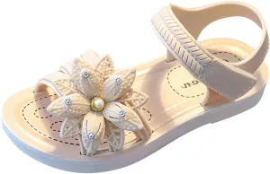 Kids Girls Summer Casual Sandals Cute Baby Kids Soft Flower Pearl Strap Non Slip Open Toe Fashion Trendy Shoes