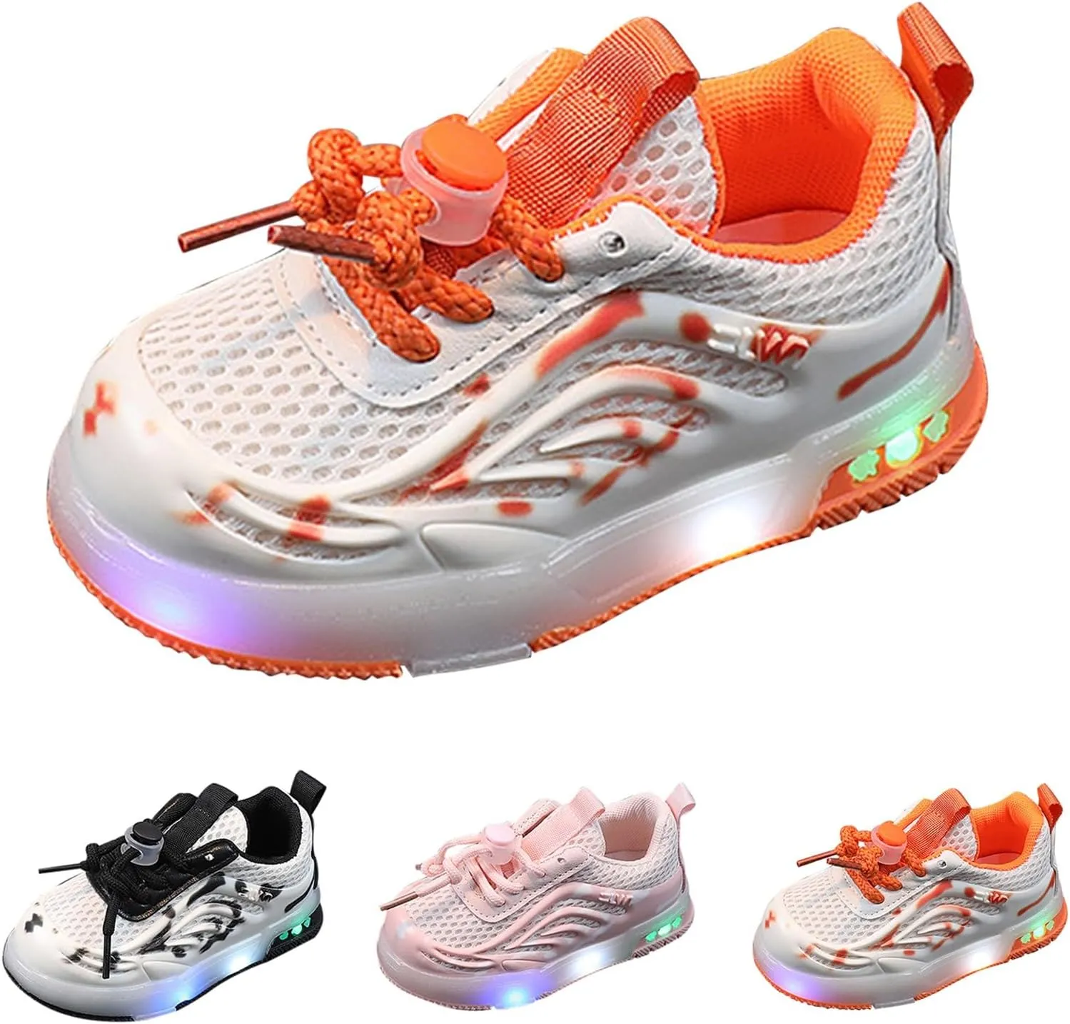 Kids Light Up Flashing Sneaker Athletic Running Shoes Lace-Up Slip-On Lights Toddler Tennis Shoes Boys Light Up