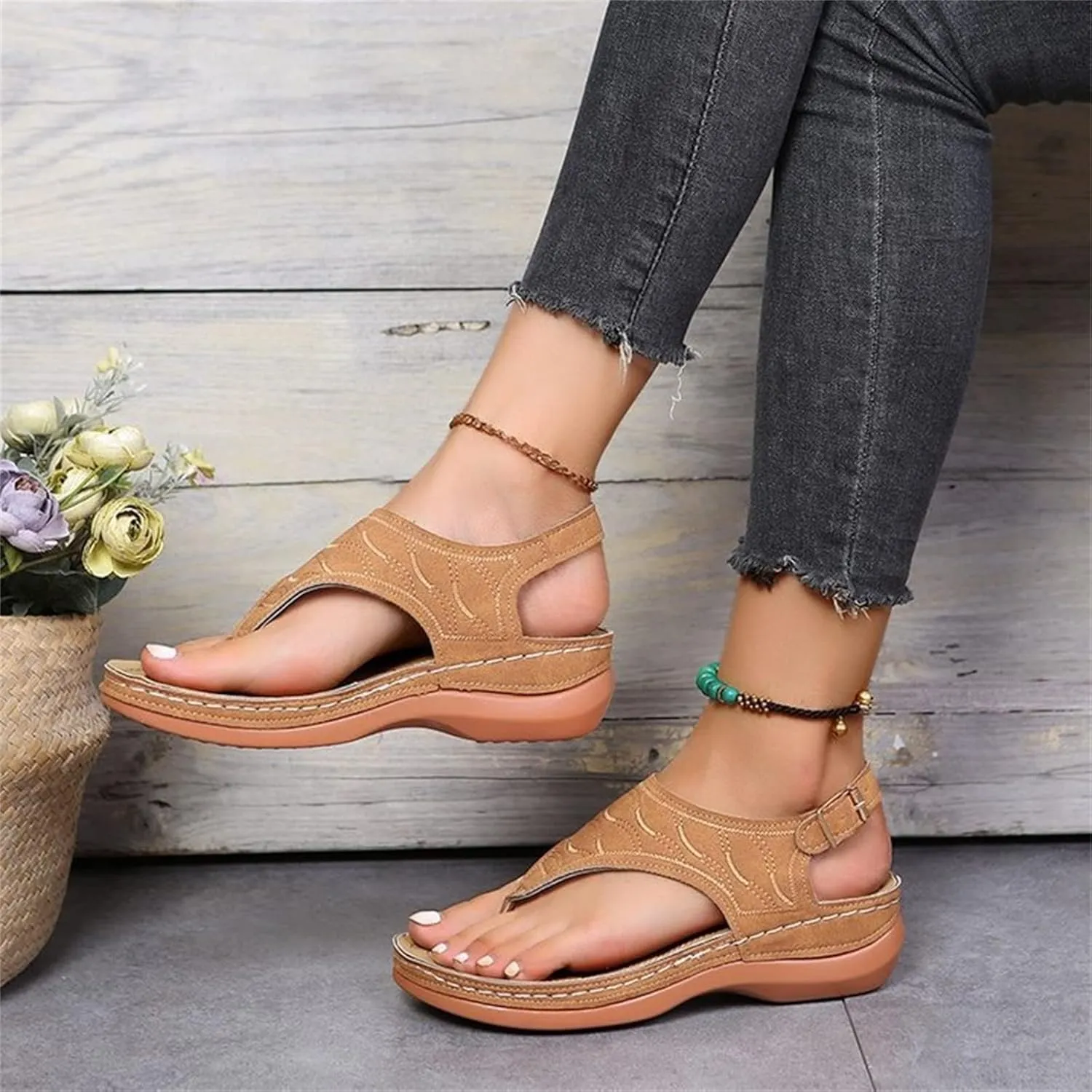 Ladmiple Orthopedic Sandals For Women Fashion Orthotic Slides Athletic Slip On Slippers With Comfortable Arch Support