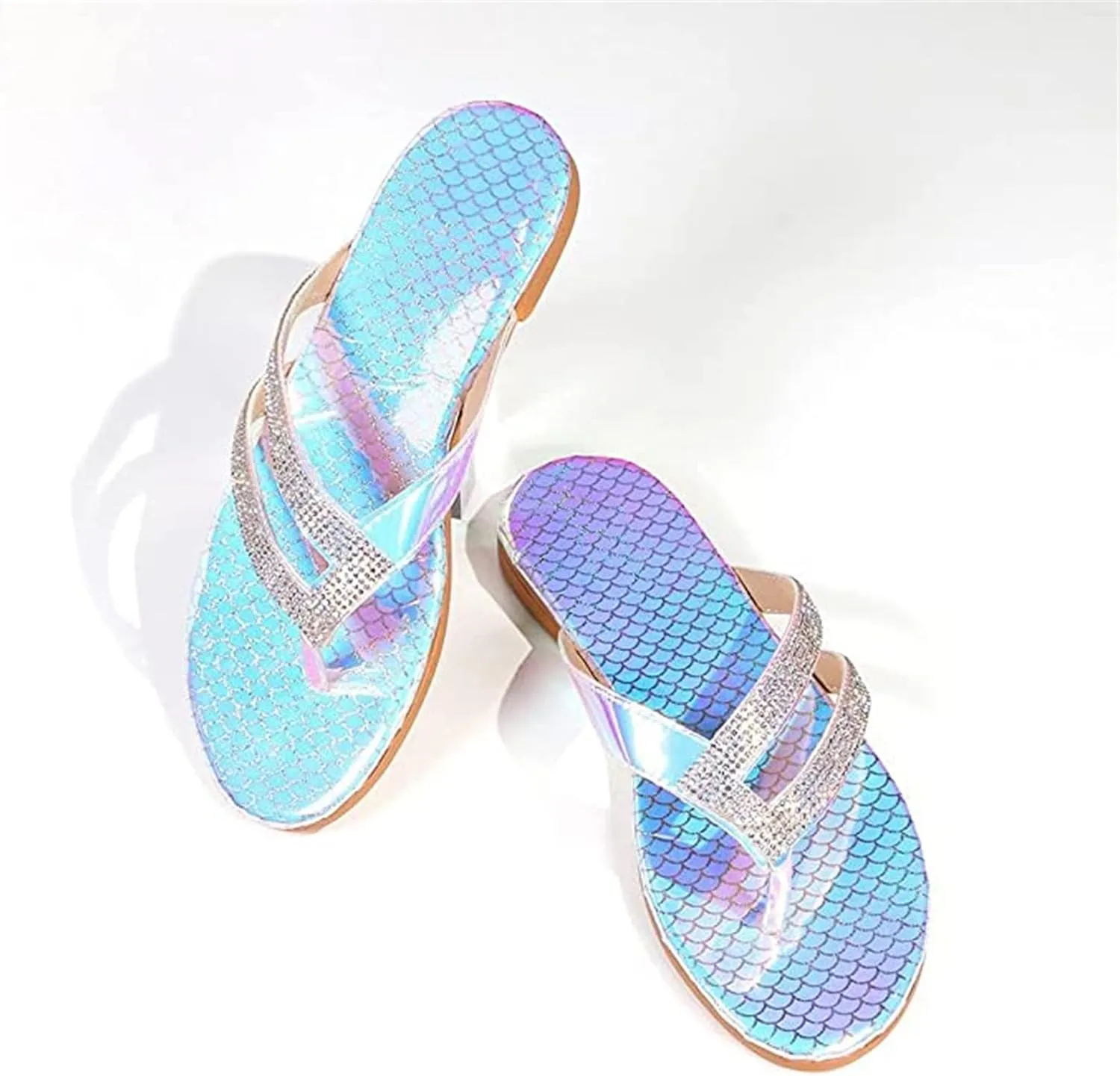 Ladmiple Sandals for Women Flat,Women's Rhinestone Sandals Flip Flops Jeweled Sandals Beach Summer Travel Flats Slippers