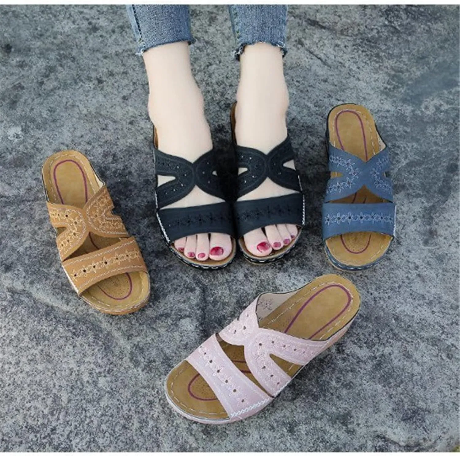 Ladmiple Sandals Women Wedge Comfortable Orthotic Flips Flops Arch Support for Flat feet Orthopedic Slides Plantar Fasciitis