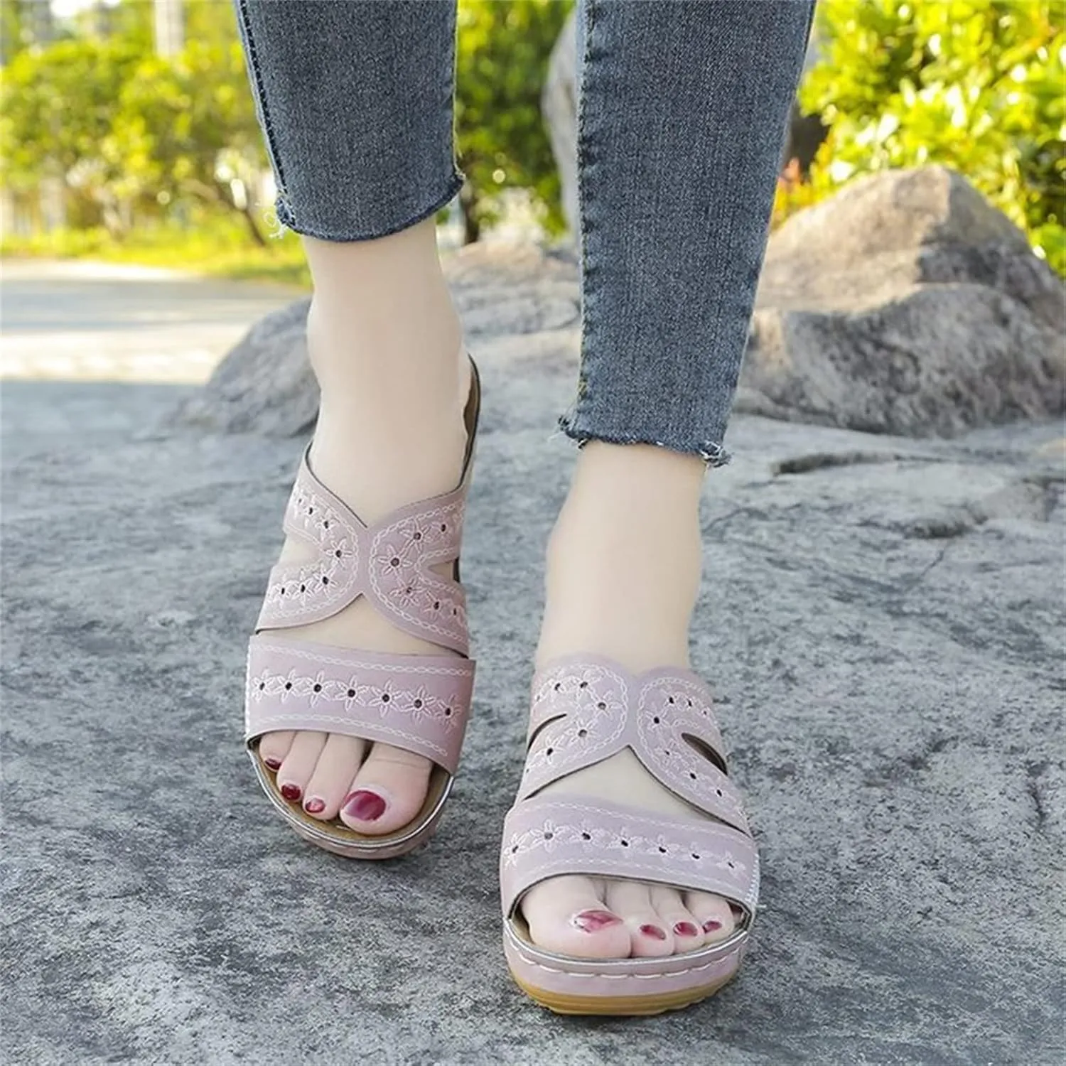Ladmiple Sandals Women Wedge Comfortable Orthotic Flips Flops Arch Support for Flat feet Orthopedic Slides Plantar Fasciitis