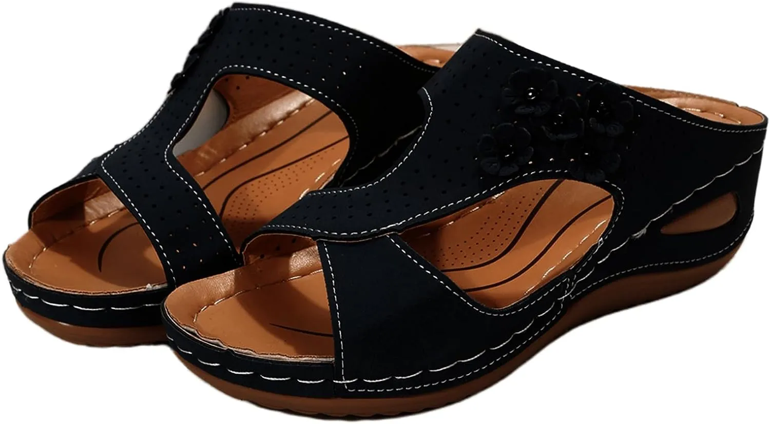 Ladmiple Sandals Women Wedge Low Heel Fashion Orthotic Slides Slip On Flip Flops With Comfort Plantar Fasciitis Arch Support