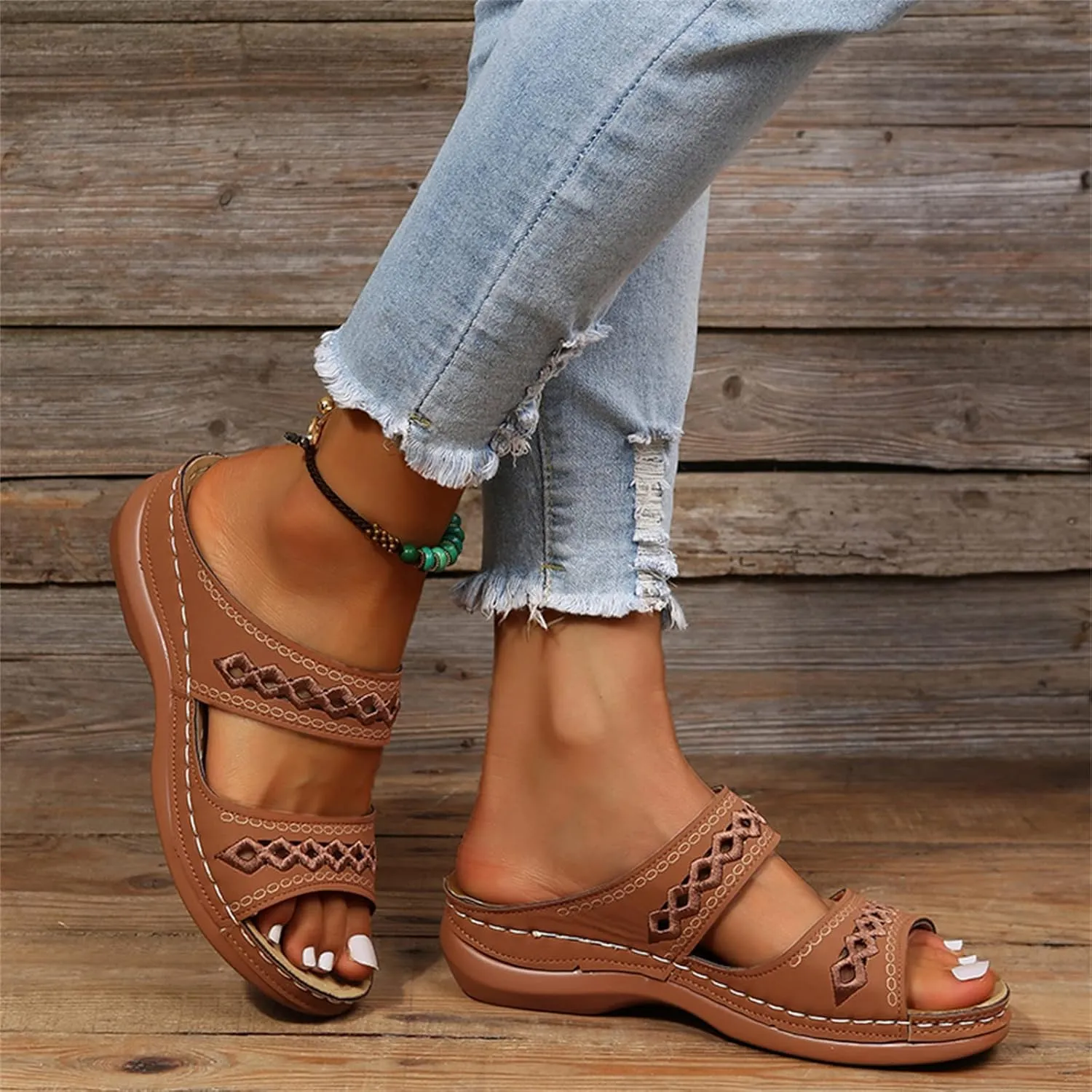 Ladmiple Summer Sandals for Women 2023 Wedge Slides Sandals Breathable Slip On Open Toe Dressy Comfort Orthopedic Shoes