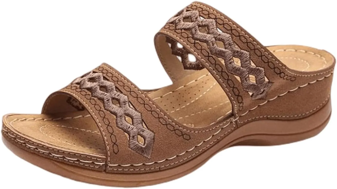 Ladmiple Summer Sandals for Women 2023 Wedge Slides Sandals Breathable Slip On Open Toe Dressy Comfort Orthopedic Shoes