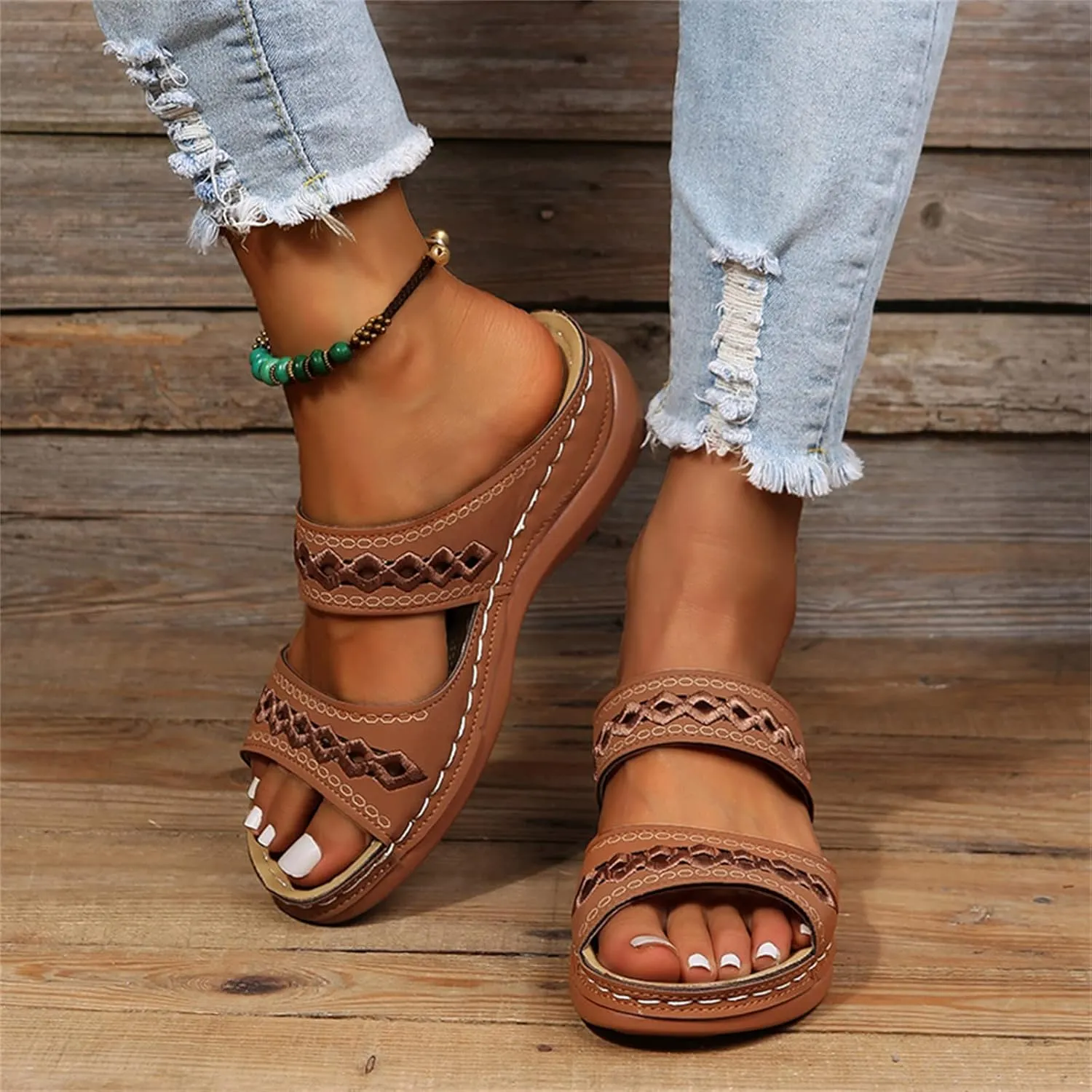 Ladmiple Summer Sandals for Women 2023 Wedge Slides Sandals Breathable Slip On Open Toe Dressy Comfort Orthopedic Shoes