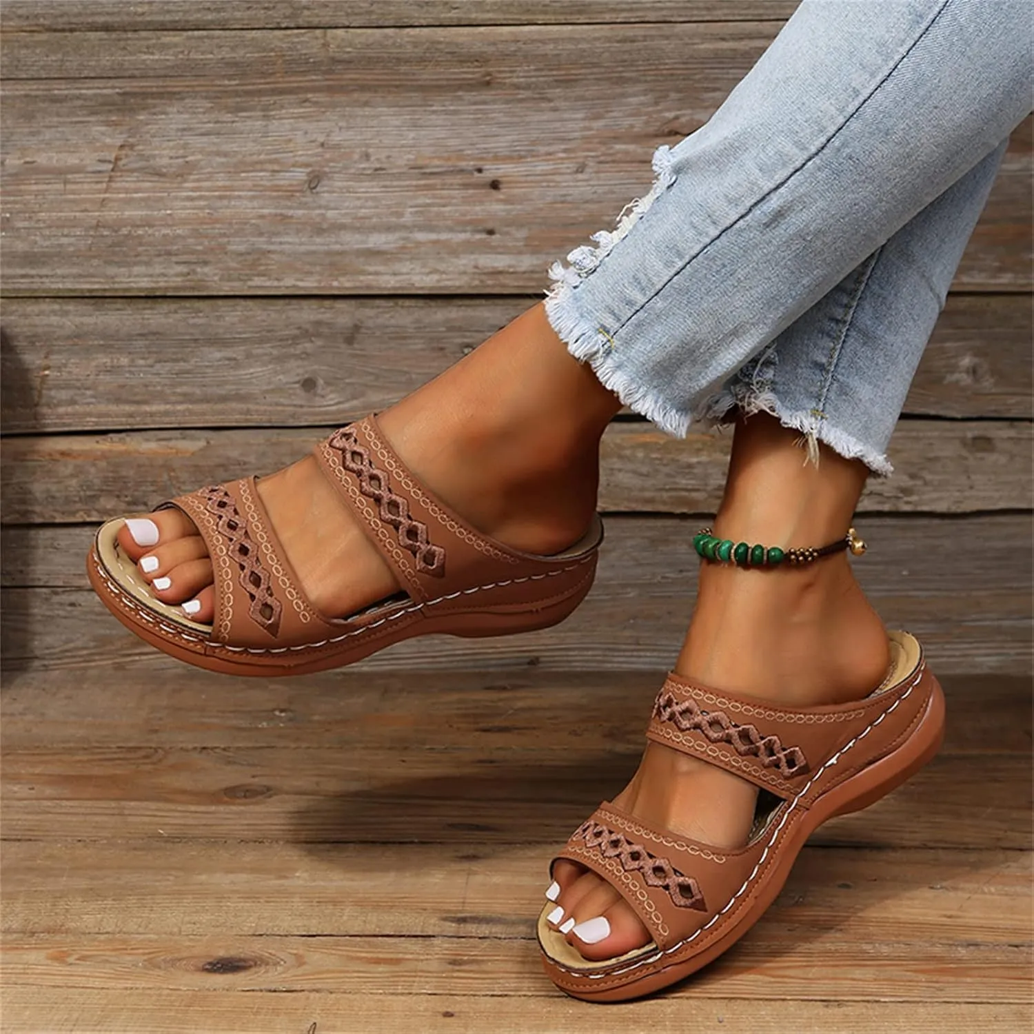 Ladmiple Summer Sandals for Women 2023 Wedge Slides Sandals Breathable Slip On Open Toe Dressy Comfort Orthopedic Shoes