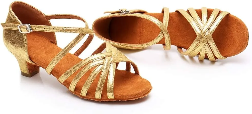 Latin Dance Shoes for Woman Glitter Party Shoes Ballroom Dancing Shoe Professional Practice Sandals Low Block Heels