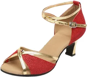 Latin Dance Shoes Women Tango Performance Shoes Peep Toe Kitten Heels Professional Short Heels Practice Dance Shoe