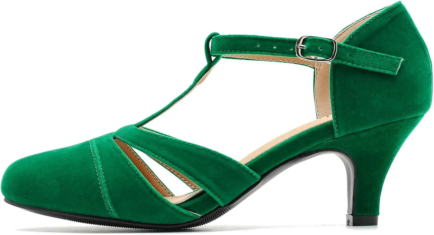 LIURUIJIA Womens T Strap Low Kitten Heels Cutout Pumps Closed Toe Mary Janes Wedding Ballroom Dance Dress Shoes