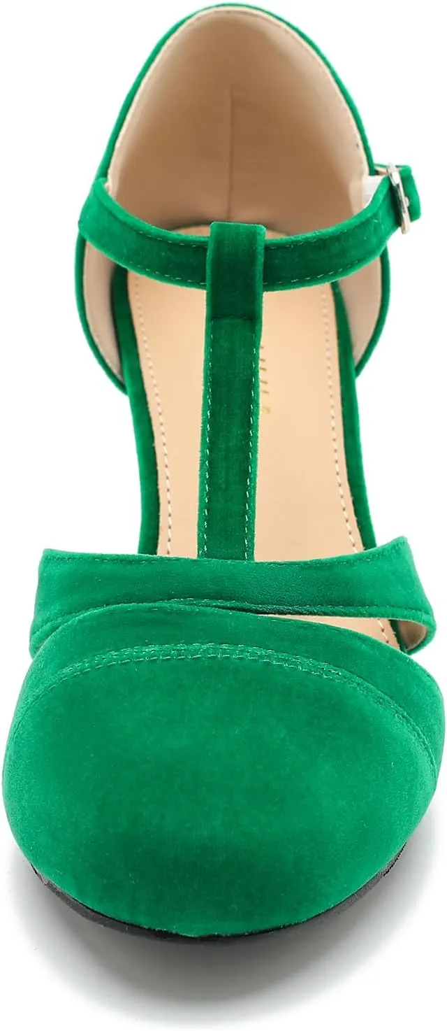 LIURUIJIA Womens T Strap Low Kitten Heels Cutout Pumps Closed Toe Mary Janes Wedding Ballroom Dance Dress Shoes