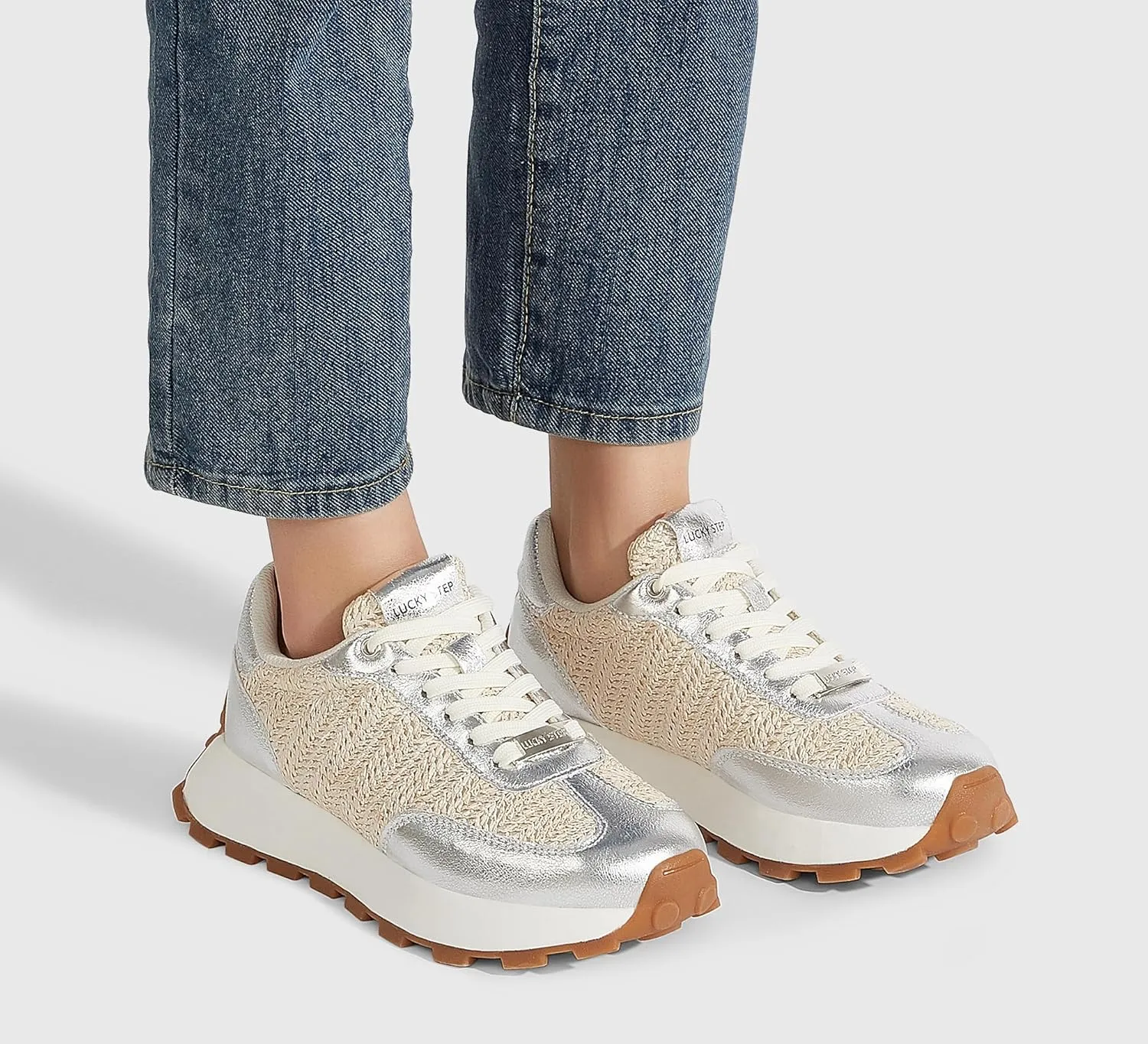 LUCKY STEP Women's Platform Fashion Sneakers Retro Classic Trainers Casual Lace-up Stylish Tennis Running Walking Shoes